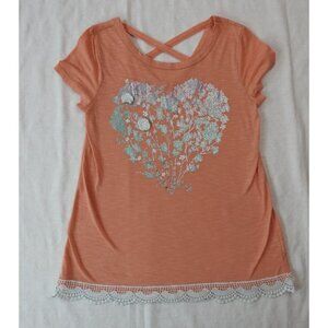 Mudd Girl's Sz 16 Mudd Boho Y2K Shirt Juniors S Lace Floral Peach